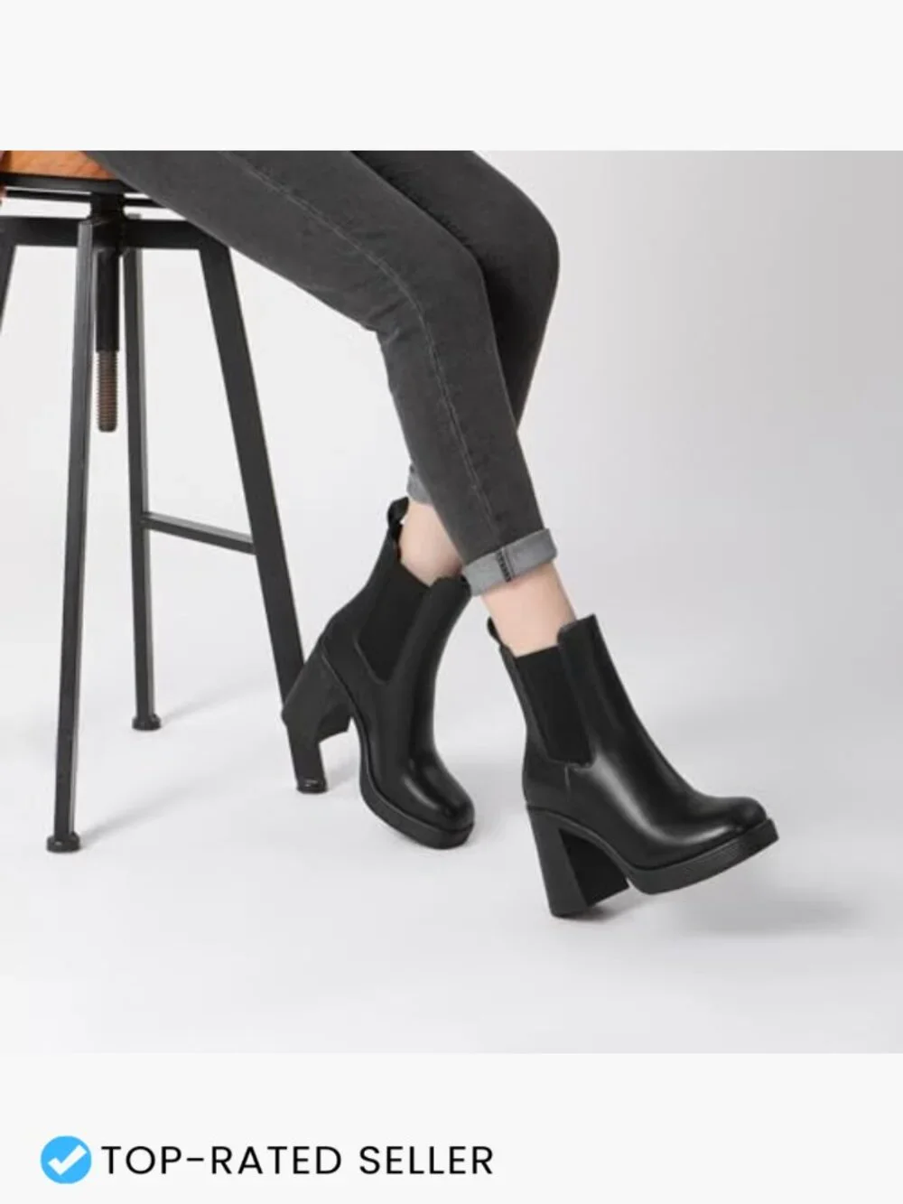 Square Toe Chelsea Platform Booties Chunky Heel Slip On Ankle Boots Fashion